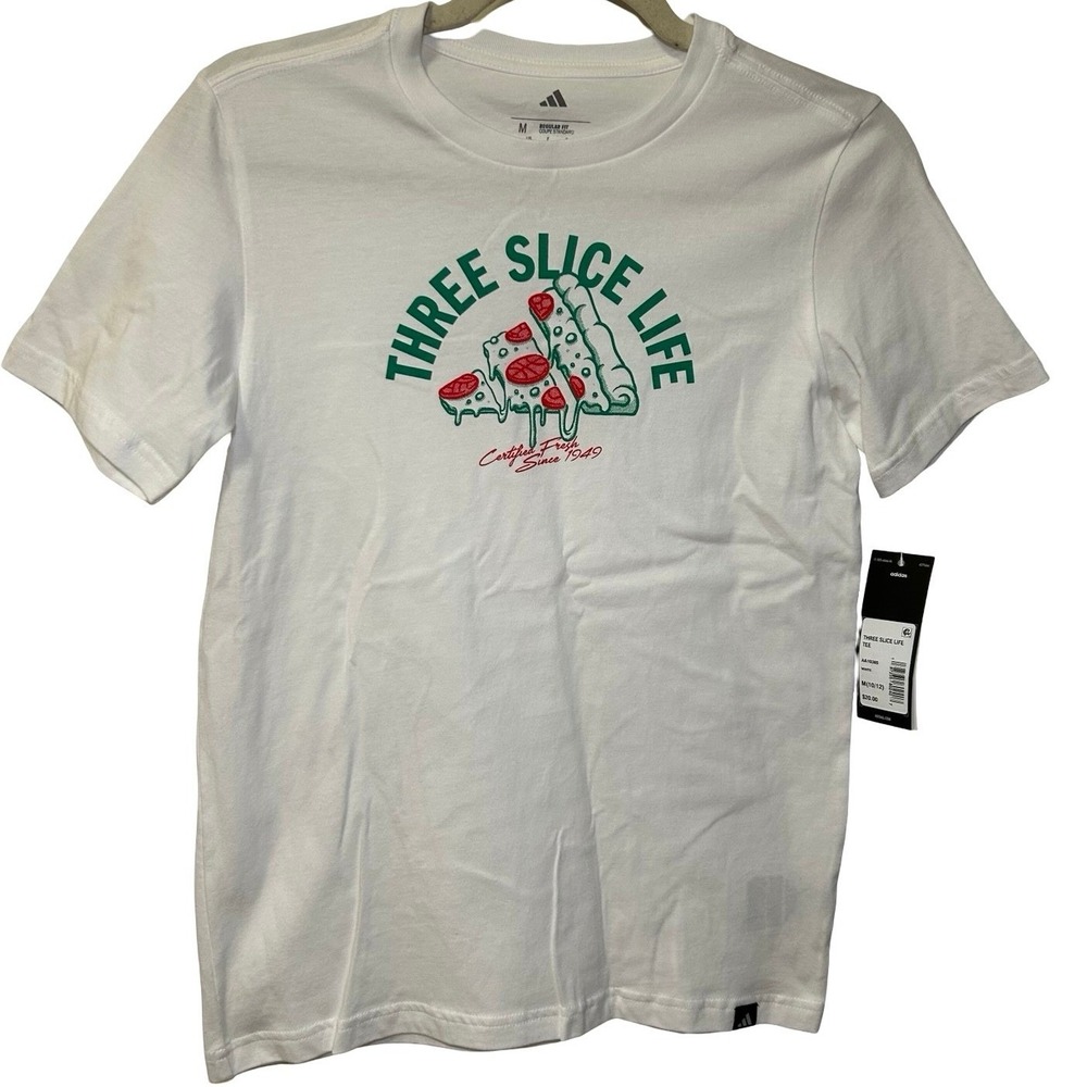 Adidas Three Slice Life Regular Fit Graphic Tee White Sz M(10/12) NWT